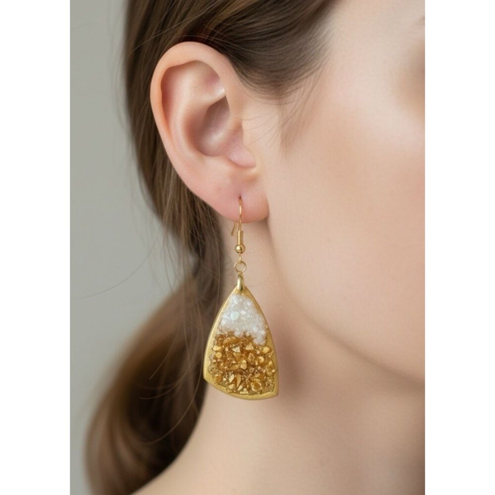 Faux Citrine Drusy Handmade Polymer Clay Dangle Earrings Stainless Steel Wires